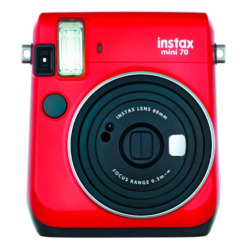 Fujifilm instax mini 70 - Cámara analógica instantánea (ISO 800, 0.37x, 60 mm, 1:12.7, flash automático, modo autorretrato, exposición automática, temporizador, modo macro), rojo pasión
