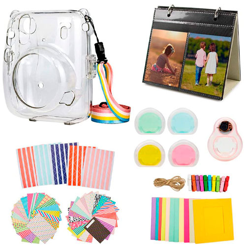 MUZIRI KINOKOO Mini 11 paquete de accesorios para Fujifilm Instax mini 11 funda protectora con 8 accesorios útiles kit de bolsa de cámara, lente de