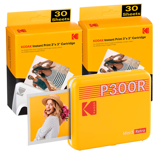 Kodak P300R Mini 3, Impresora Bluetooth + 68 Fotos, Impresora Inalámbrica De Fotos Tamaño 76X76Mm, Bluetooth, Compatible con Smartphones iOS Y Android - Amarillo